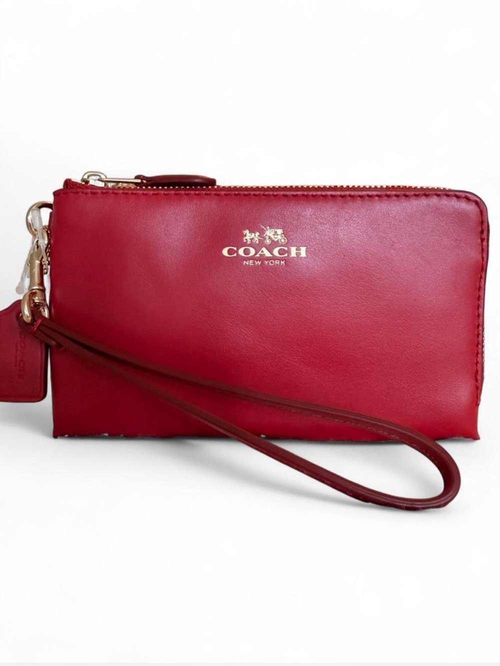 NWT COACH Classic Red Double Zip Wristlet Wallet | Style F64581 | Gold Hardware